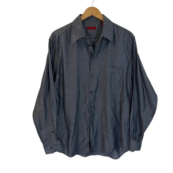 Alfani Fitted Long Sleeve Collared Button Up Shirt Mens Large 100% Cotton Office - Picture 1 of 5